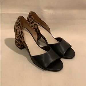 Seychelles Black and Leopard Block Heel Sandal